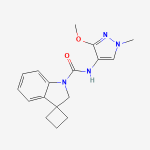 molecular formula C17H20N4O2 B7211615 N-(3-methoxy-1-methylpyrazol-4-yl)spiro[2H-indole-3,1'-cyclobutane]-1-carboxamide 