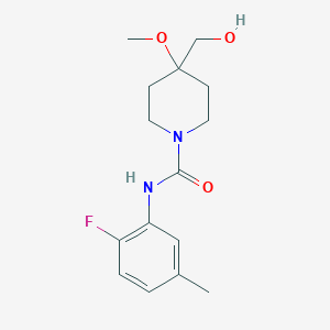 molecular formula C15H21FN2O3 B7211744 N-(2-fluoro-5-methylphenyl)-4-(hydroxymethyl)-4-methoxypiperidine-1-carboxamide 