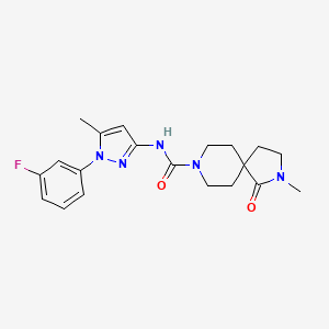molecular formula C20H24FN5O2 B7211807 N-[1-(3-fluorophenyl)-5-methylpyrazol-3-yl]-2-methyl-1-oxo-2,8-diazaspiro[4.5]decane-8-carboxamide 