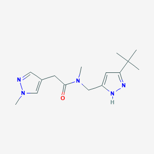 molecular formula C15H23N5O B7212130 N-[(3-tert-butyl-1H-pyrazol-5-yl)methyl]-N-methyl-2-(1-methylpyrazol-4-yl)acetamide 