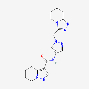 molecular formula C18H22N8O B7212144 N-[1-(5,6,7,8-tetrahydro-[1,2,4]triazolo[4,3-a]pyridin-3-ylmethyl)pyrazol-4-yl]-4,5,6,7-tetrahydropyrazolo[1,5-a]pyridine-3-carboxamide 