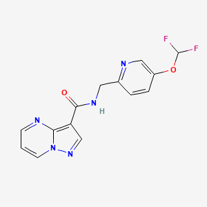 molecular formula C14H11F2N5O2 B7212214 N-[[5-(difluoromethoxy)pyridin-2-yl]methyl]pyrazolo[1,5-a]pyrimidine-3-carboxamide 