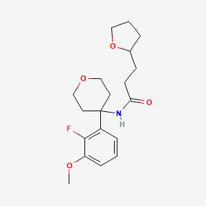 molecular formula C19H26FNO4 B7212437 N-[4-(2-fluoro-3-methoxyphenyl)oxan-4-yl]-3-(oxolan-2-yl)propanamide 