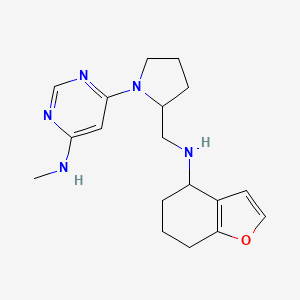 molecular formula C18H25N5O B7212605 N-methyl-6-[2-[(4,5,6,7-tetrahydro-1-benzofuran-4-ylamino)methyl]pyrrolidin-1-yl]pyrimidin-4-amine 