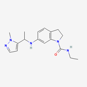 molecular formula C17H23N5O B7212615 N-ethyl-6-[1-(2-methylpyrazol-3-yl)ethylamino]-2,3-dihydroindole-1-carboxamide 