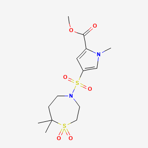 molecular formula C14H22N2O6S2 B7212812 Methyl 4-[(7,7-dimethyl-1,1-dioxo-1,4-thiazepan-4-yl)sulfonyl]-1-methylpyrrole-2-carboxylate 