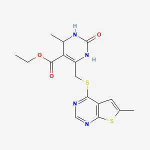 molecular formula C16H18N4O3S2 B7212882 ethyl 4-methyl-6-[(6-methylthieno[2,3-d]pyrimidin-4-yl)sulfanylmethyl]-2-oxo-3,4-dihydro-1H-pyrimidine-5-carboxylate 