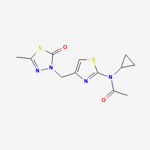 molecular formula C12H14N4O2S2 B7212971 N-cyclopropyl-N-[4-[(5-methyl-2-oxo-1,3,4-thiadiazol-3-yl)methyl]-1,3-thiazol-2-yl]acetamide 