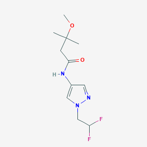 molecular formula C11H17F2N3O2 B7213000 N-[1-(2,2-difluoroethyl)pyrazol-4-yl]-3-methoxy-3-methylbutanamide 