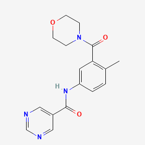 molecular formula C17H18N4O3 B7213144 N-[4-methyl-3-(morpholine-4-carbonyl)phenyl]pyrimidine-5-carboxamide 