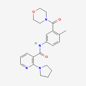 molecular formula C22H26N4O3 B7213271 N-[4-methyl-3-(morpholine-4-carbonyl)phenyl]-2-pyrrolidin-1-ylpyridine-3-carboxamide 