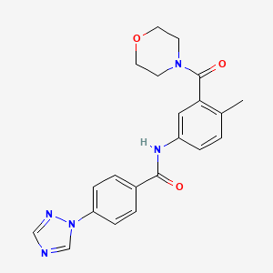 molecular formula C21H21N5O3 B7213280 N-[4-methyl-3-(morpholine-4-carbonyl)phenyl]-4-(1,2,4-triazol-1-yl)benzamide 