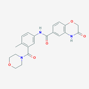 molecular formula C21H21N3O5 B7213316 N-[4-methyl-3-(morpholine-4-carbonyl)phenyl]-3-oxo-4H-1,4-benzoxazine-6-carboxamide 