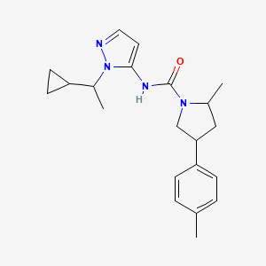 molecular formula C21H28N4O B7213489 N-[2-(1-cyclopropylethyl)pyrazol-3-yl]-2-methyl-4-(4-methylphenyl)pyrrolidine-1-carboxamide 