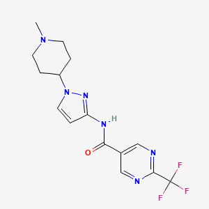 molecular formula C15H17F3N6O B7213509 N-[1-(1-methylpiperidin-4-yl)pyrazol-3-yl]-2-(trifluoromethyl)pyrimidine-5-carboxamide 