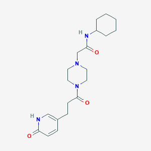 molecular formula C20H30N4O3 B7213644 N-cyclohexyl-2-[4-[3-(6-oxo-1H-pyridin-3-yl)propanoyl]piperazin-1-yl]acetamide 