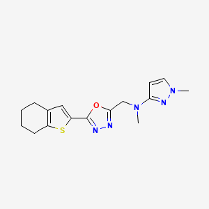molecular formula C16H19N5OS B7213989 N,1-dimethyl-N-[[5-(4,5,6,7-tetrahydro-1-benzothiophen-2-yl)-1,3,4-oxadiazol-2-yl]methyl]pyrazol-3-amine 
