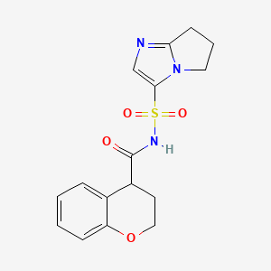 molecular formula C16H17N3O4S B7214068 N-(6,7-dihydro-5H-pyrrolo[1,2-a]imidazol-3-ylsulfonyl)-3,4-dihydro-2H-chromene-4-carboxamide 