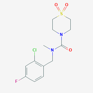 molecular formula C13H16ClFN2O3S B7214397 N-[(2-chloro-4-fluorophenyl)methyl]-N-methyl-1,1-dioxo-1,4-thiazinane-4-carboxamide 