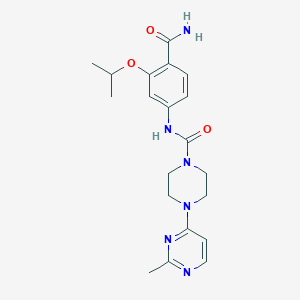 molecular formula C20H26N6O3 B7214528 N-(4-carbamoyl-3-propan-2-yloxyphenyl)-4-(2-methylpyrimidin-4-yl)piperazine-1-carboxamide 