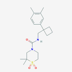molecular formula C20H30N2O3S B7214757 N-[[1-(3,4-dimethylphenyl)cyclobutyl]methyl]-2,2-dimethyl-1,1-dioxo-1,4-thiazinane-4-carboxamide 