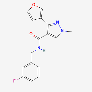 molecular formula C16H14FN3O2 B7214825 N-[(3-fluorophenyl)methyl]-3-(furan-3-yl)-1-methylpyrazole-4-carboxamide 