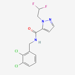 molecular formula C13H11Cl2F2N3O B7214827 N-[(2,3-dichlorophenyl)methyl]-2-(2,2-difluoroethyl)pyrazole-3-carboxamide 