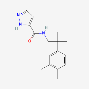 molecular formula C17H21N3O B7215270 N-[[1-(3,4-dimethylphenyl)cyclobutyl]methyl]-1H-pyrazole-5-carboxamide 