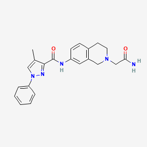 molecular formula C22H23N5O2 B7215300 N-[2-(2-amino-2-oxoethyl)-3,4-dihydro-1H-isoquinolin-7-yl]-4-methyl-1-phenylpyrazole-3-carboxamide 
