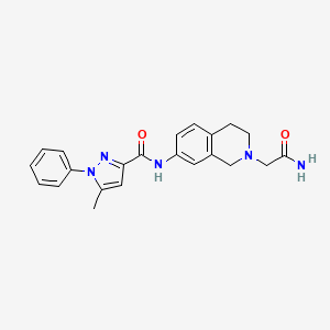 molecular formula C22H23N5O2 B7215338 N-[2-(2-amino-2-oxoethyl)-3,4-dihydro-1H-isoquinolin-7-yl]-5-methyl-1-phenylpyrazole-3-carboxamide 