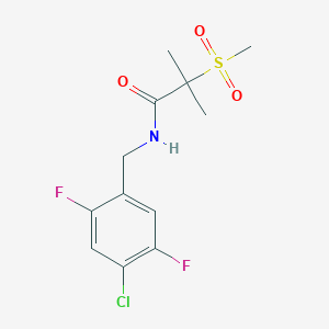 molecular formula C12H14ClF2NO3S B7215370 N-[(4-chloro-2,5-difluorophenyl)methyl]-2-methyl-2-methylsulfonylpropanamide 