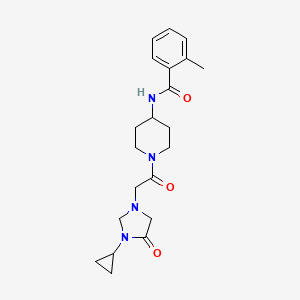 molecular formula C21H28N4O3 B7215533 N-[1-[2-(3-cyclopropyl-4-oxoimidazolidin-1-yl)acetyl]piperidin-4-yl]-2-methylbenzamide 