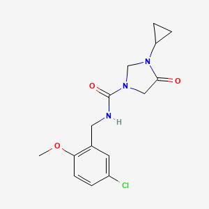 molecular formula C15H18ClN3O3 B7215595 N-[(5-chloro-2-methoxyphenyl)methyl]-3-cyclopropyl-4-oxoimidazolidine-1-carboxamide 