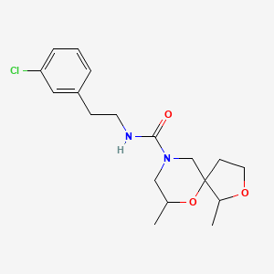 molecular formula C18H25ClN2O3 B7215603 N-[2-(3-chlorophenyl)ethyl]-1,7-dimethyl-2,6-dioxa-9-azaspiro[4.5]decane-9-carboxamide 