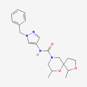 molecular formula C20H26N4O3 B7215608 N-(1-benzylpyrazol-4-yl)-1,7-dimethyl-2,6-dioxa-9-azaspiro[4.5]decane-9-carboxamide 