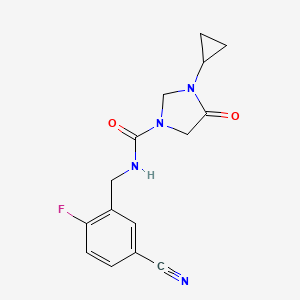 molecular formula C15H15FN4O2 B7215648 N-[(5-cyano-2-fluorophenyl)methyl]-3-cyclopropyl-4-oxoimidazolidine-1-carboxamide 