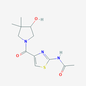 molecular formula C12H17N3O3S B7216029 N-[4-(4-hydroxy-3,3-dimethylpyrrolidine-1-carbonyl)-1,3-thiazol-2-yl]acetamide 
