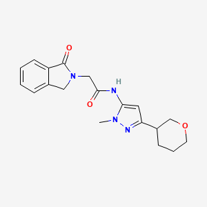 molecular formula C19H22N4O3 B7216063 N-[2-methyl-5-(oxan-3-yl)pyrazol-3-yl]-2-(3-oxo-1H-isoindol-2-yl)acetamide 