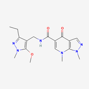 molecular formula C17H22N6O3 B7216155 N-[(3-ethyl-5-methoxy-1-methylpyrazol-4-yl)methyl]-1,7-dimethyl-4-oxopyrazolo[3,4-b]pyridine-5-carboxamide 