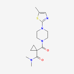 molecular formula C15H22N4O2S B7216207 N,N-dimethyl-1-[4-(5-methyl-1,3-thiazol-2-yl)piperazine-1-carbonyl]cyclopropane-1-carboxamide 