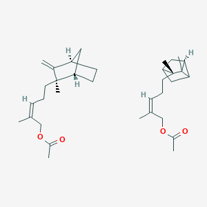 molecular formula C17H26O2 B072163 [2-Methyl-5-(2-methyl-3-methylidene-2-bicyclo[2.2.1]heptanyl)pent-2-enyl] acetate CAS No. 1323-00-8