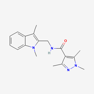 molecular formula C18H22N4O B7216451 N-[(1,3-dimethylindol-2-yl)methyl]-1,3,5-trimethylpyrazole-4-carboxamide 
