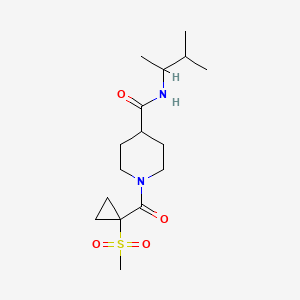 molecular formula C16H28N2O4S B7216659 N-(3-methylbutan-2-yl)-1-(1-methylsulfonylcyclopropanecarbonyl)piperidine-4-carboxamide 
