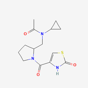 molecular formula C14H19N3O3S B7216844 N-cyclopropyl-N-[[1-(2-oxo-3H-1,3-thiazole-4-carbonyl)pyrrolidin-2-yl]methyl]acetamide 