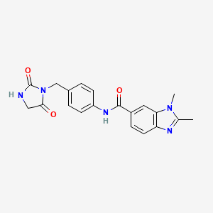 molecular formula C20H19N5O3 B7217041 N-[4-[(2,5-dioxoimidazolidin-1-yl)methyl]phenyl]-2,3-dimethylbenzimidazole-5-carboxamide 