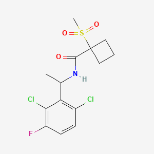 molecular formula C14H16Cl2FNO3S B7217147 N-[1-(2,6-dichloro-3-fluorophenyl)ethyl]-1-methylsulfonylcyclobutane-1-carboxamide 