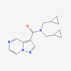 molecular formula C15H18N4O B7217309 N,N-bis(cyclopropylmethyl)pyrazolo[1,5-a]pyrazine-3-carboxamide 