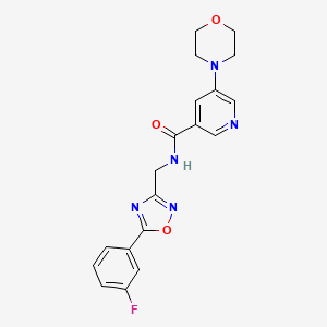 molecular formula C19H18FN5O3 B7217561 N-[[5-(3-fluorophenyl)-1,2,4-oxadiazol-3-yl]methyl]-5-morpholin-4-ylpyridine-3-carboxamide 