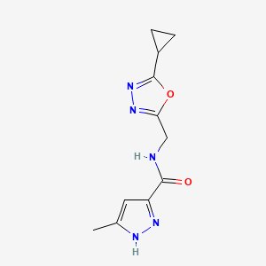 molecular formula C11H13N5O2 B7217569 N-[(5-cyclopropyl-1,3,4-oxadiazol-2-yl)methyl]-5-methyl-1H-pyrazole-3-carboxamide 