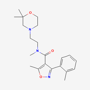 molecular formula C21H29N3O3 B7217666 N-[2-(2,2-dimethylmorpholin-4-yl)ethyl]-N,5-dimethyl-3-(2-methylphenyl)-1,2-oxazole-4-carboxamide 